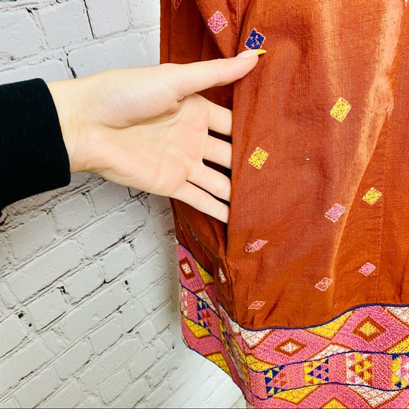 Free People Burnt Orange Embroidered Boho Dress - Picture 3 of 11